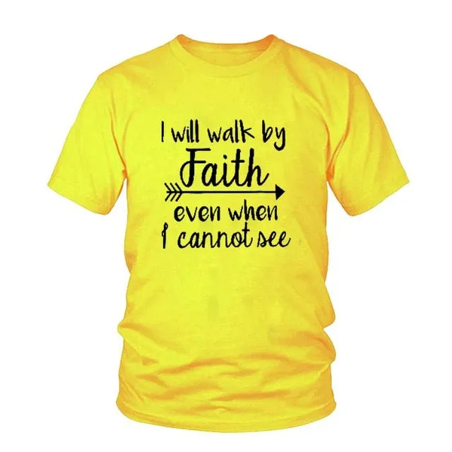 Women's 'Walk By Faith' Christian Graphic Tee - Inspirational Bible Verse T-Shirt
