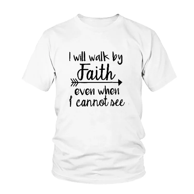 Women's 'Walk By Faith' Christian Graphic Tee - Inspirational Bible Verse T-Shirt